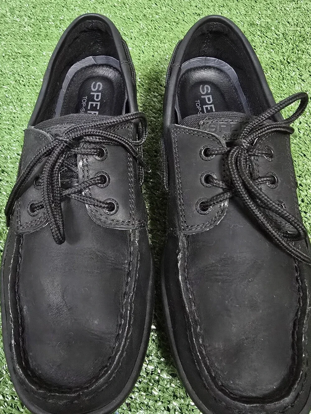 Sperry Mens Billfish Genuine Leather 3 Eye Boat Shoe Black On Black Size 9